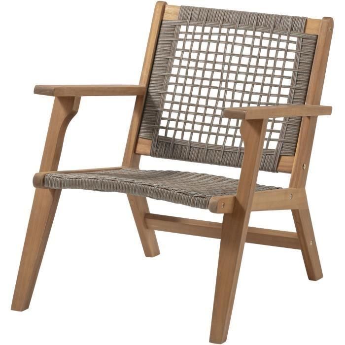 Sillón de jardín bajo en madera de acacia FSC y resina de mimbre - BORA - An. 60 x Pr. 76 x Al. 73 cm Sillón de jardín bajo en madera de acacia FSC y resina de mimbre - BORA - An. 60 x Pr. 76 x Al. 73 cm