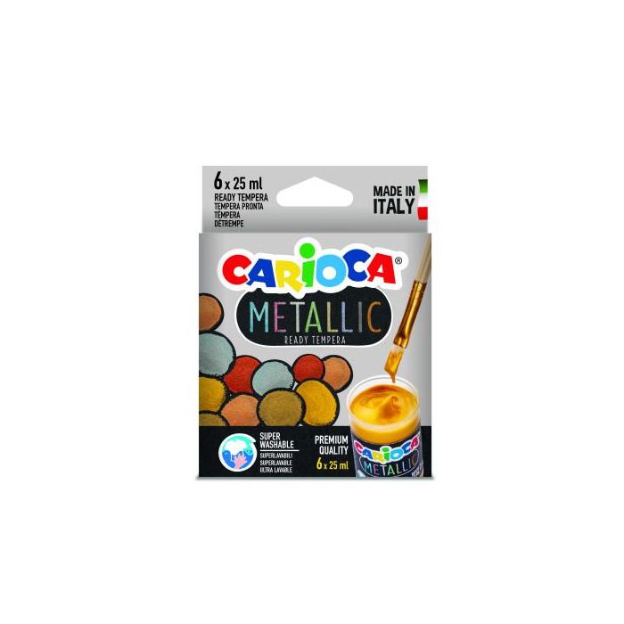 Tempera Escolar Carioca Metallic Bote 25 mL Caja De 6 Colores Surtidos