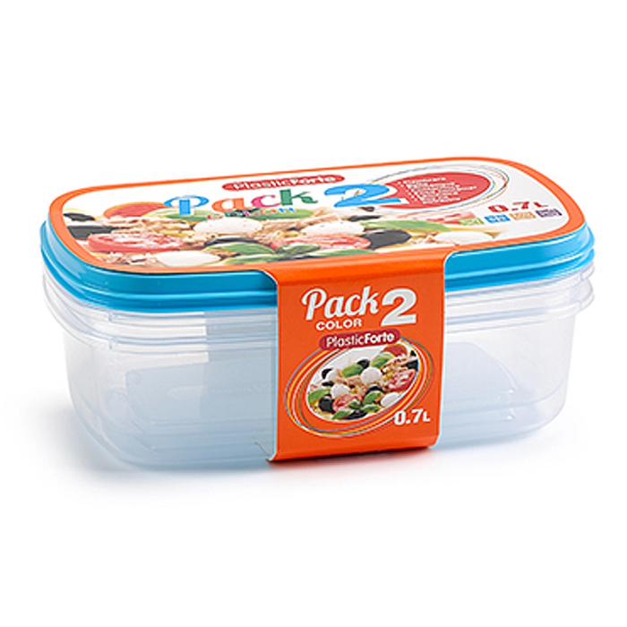 Plasticforte Fiambrera Transparente Tapa Color 0.7 Litros Pack 2 Unidades Libres de BPA Aptas Microondas Lavavajillas Congelador 1