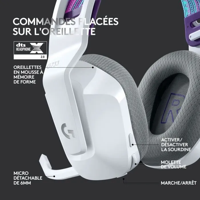 Logitech G Auriculares Gaming Inalámbricos G733 LIGHTSPEED Blanco 4