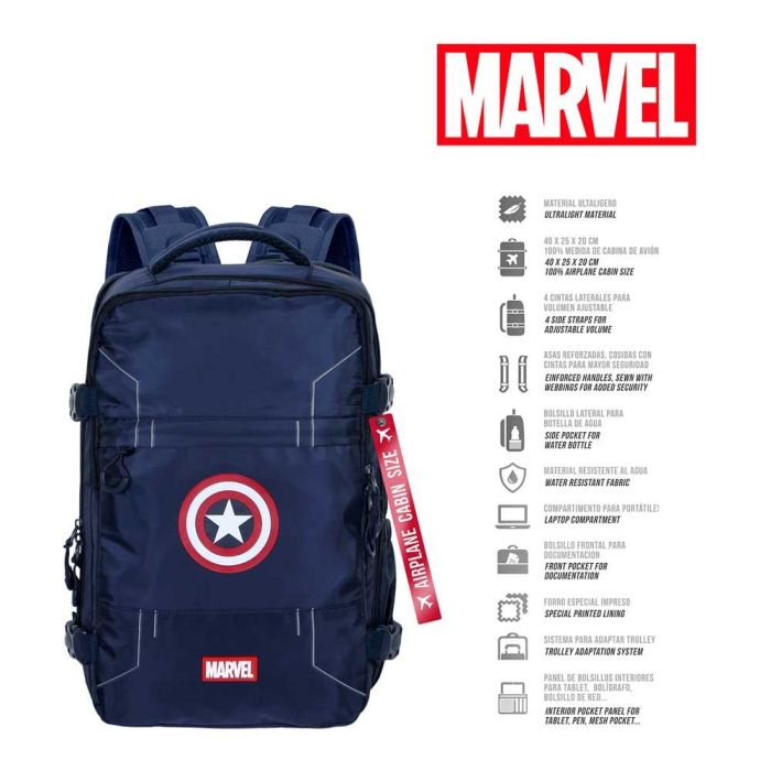 Mochila Mercury Viaje Cabina Avión 40x20x25cm Gears Marvel Capitán América Azul 1