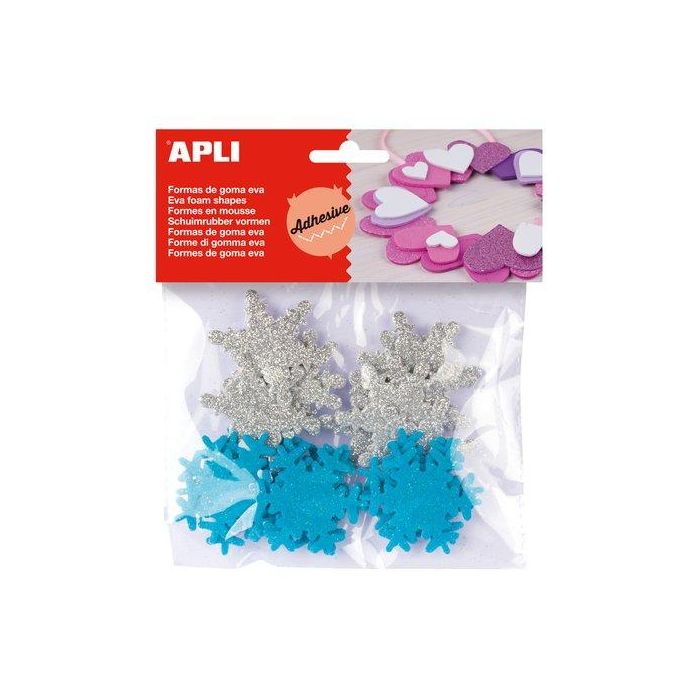 Goma Eva Apli Formas Adhesivas Con Purpurina Copo Nieve Bolsa De 22 (Set de 5)