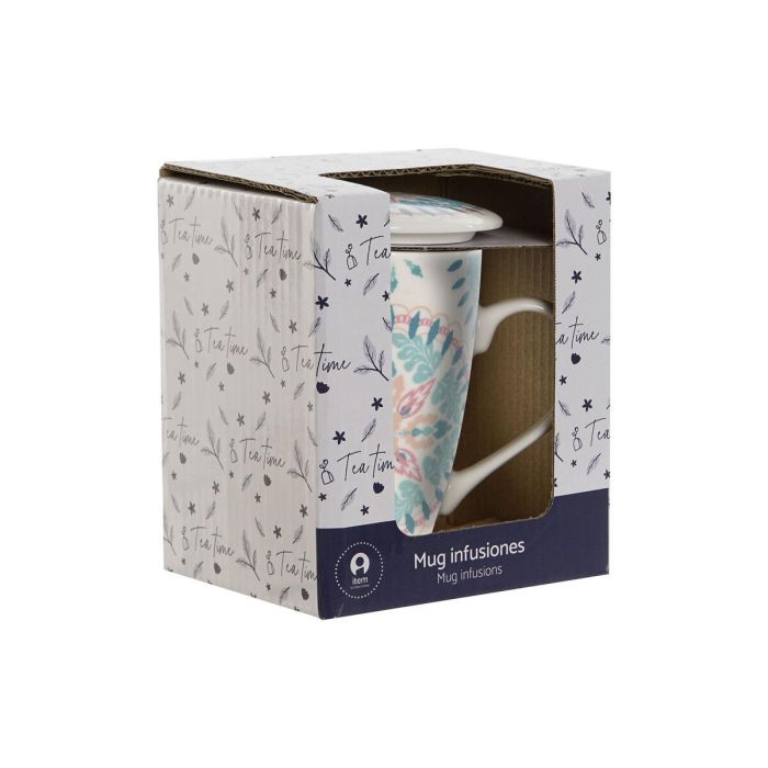 Mug Infusiones Mediterraneo DKD Home Decor Blanco Azul 6 x 10.5 x 8.3 cm (2 Unidades) 2