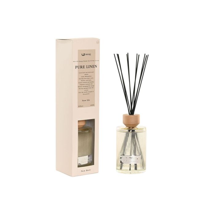 DKD Home Decor Item Home Ambientador Mikado Transparente Negro Cristal Bambu 11 x 11 x 47 cm Aroma Lino 1