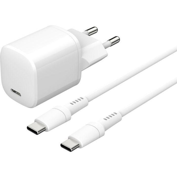 eSTUFF Kit cargador de pared INFINITE PD 20W con enchufe EU y cable USB-C a USB-C de 1,5m, blanco, reciclado 1 eSTUFF Kit cargador de pared INFINITE PD 20W con enchufe EU y cable USB-C a USB-C de 1,5m, blanco, reciclado 1
