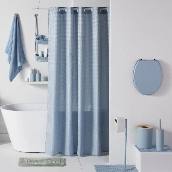 Cortina de ducha con diseño de gofres - Azul - Poliéster - 180 x 200 cm - 12 ganchos - UTILITY - TODAY 2