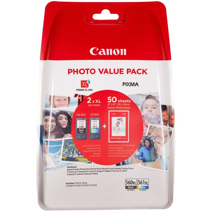 Canon Pg-560Xl Black And Cl-561Xl Colour Ink Cartridge + Photo Canon Pg-560Xl Black And Cl-561Xl Colour Ink Cartridge + Photo