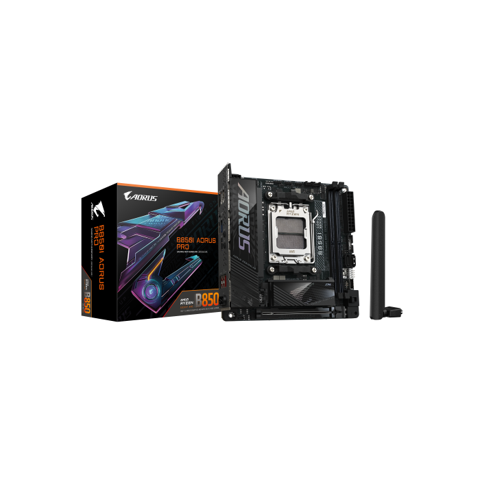 GIGABYTE B850I AORUS PRO Placa Base - Compatible con procesadores AMD Ryzen Serie 9000, VRM digital de 8+2+1 fases, hasta 8400MHz DDR5 (OC), 1xPCIe 5.0 + 1xPCIe 4.0 M.2, 2.5LAN, WiFi 7, USB 3.2 Gen 2