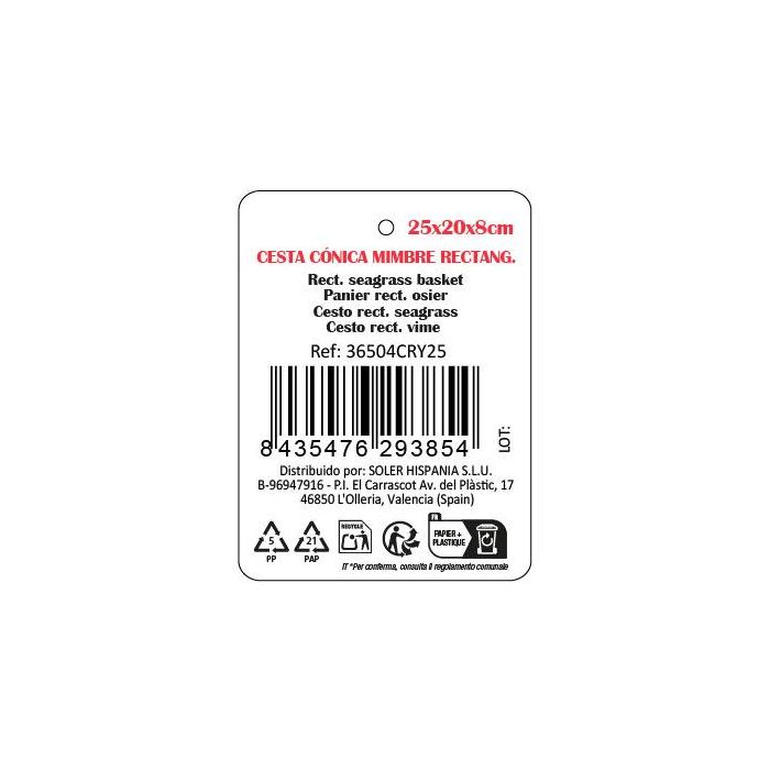 Privilege Cesta Cónica Mimbre Rectangular 25 cm x 20 cm x 8 cm (12 Unidades) 2 Privilege Cesta Cónica Mimbre Rectangular 25 cm x 20 cm x 8 cm (12 Unidades) 2