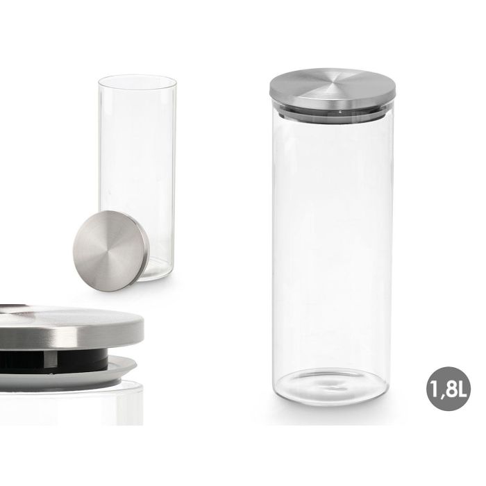Vivalto Tarro Redondo Borosilicato 1,8 L Tapa Acero Transparente y Plata 10.2x26x10.2 cm (12 Unidades) Vivalto Tarro Redondo Borosilicato 1,8 L Tapa Acero Transparente y Plata 10.2x26x10.2 cm (12 Unidades)