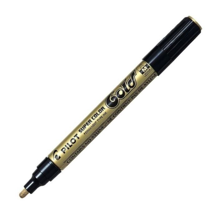 Pilot Marcador Permanente Sc Medio Metálico Oro - Rotulador Multisuperficies Punta Media 2.0mm para Papel, Cartón, Cristal (12 Unidades) (12 Unidades)