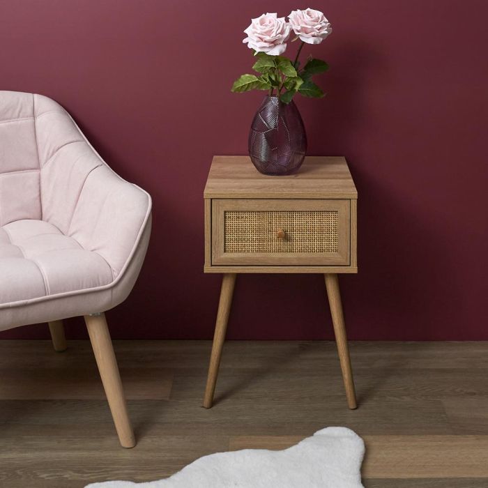 Home Deco Factory Mesita de Noche con Cajón Bali, Madera y Ratán, Estilo Balinés, 39x39x55.4 cm 3 Home Deco Factory Mesita de Noche con Cajón Bali, Madera y Ratán, Estilo Balinés, 39x39x55.4 cm 3