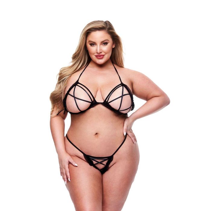 Conjunto de Lencería Baci Lingerie Crotchless G- Negro 2 Piezas (Queen size) 4 Conjunto de Lencería Baci Lingerie Crotchless G- Negro 2 Piezas (Queen size) 4
