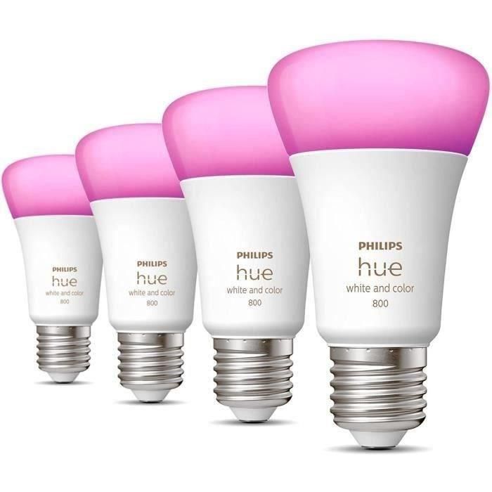 Philips Hue White & Color Ambiance, bombilla LED conectada E27, 60W equivalente, 800 lumen, 4 paquete, Bluetooth Compatible 1