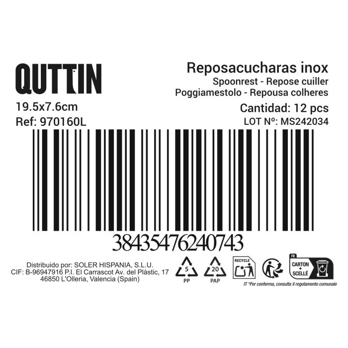 Quttin Reposacucharas Light 19.5 x 7.6 cm (36 Unidades) 1