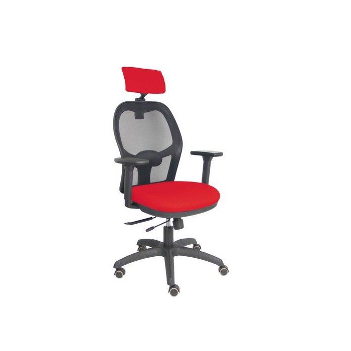 Silla Piqueras Y Crespo Jorquera Brazos 3D Y Cabecero Regulables Mecanismo Sincro Con Traslack Ruedas Parquet Respaldo De Malla Negra Y Asiento Tapizado Bali Rojo