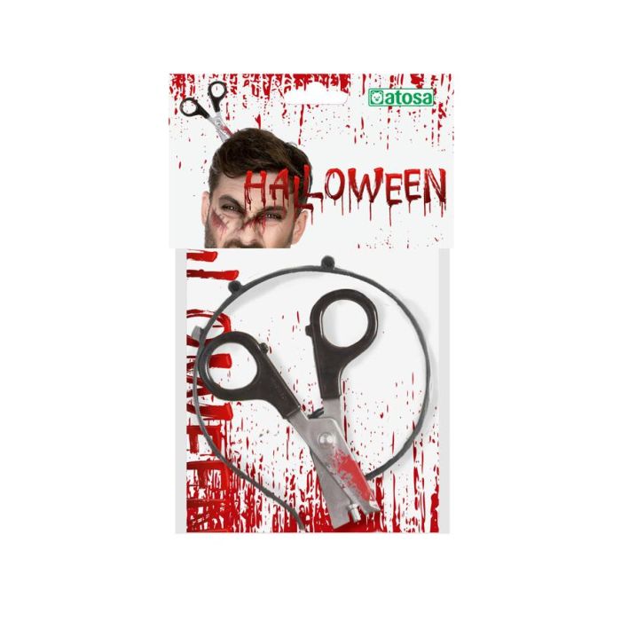 Diadema Halloween Tijeras Ensangrentadas 23x22 - Accesorio para Disfraz de Peluquero Asesino o Víctima 1
