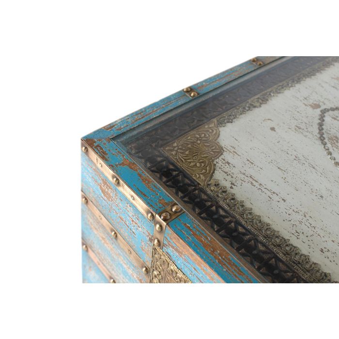 GINER Y COLOMER Mesa de Centro Madera de Mango Azul Blanco Envejecido 120 cm 4 GINER Y COLOMER Mesa de Centro Madera de Mango Azul Blanco Envejecido 120 cm 4