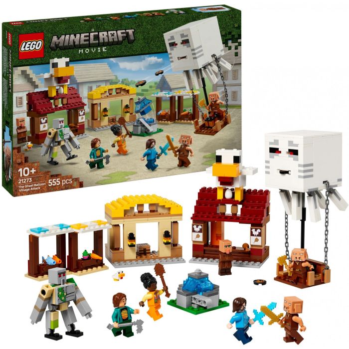LEGO 21273 Minecraft Set de Construcción Ataque a la Aldea del Globo de Ghast con Steve, Piglins y Gólem +10 años 14