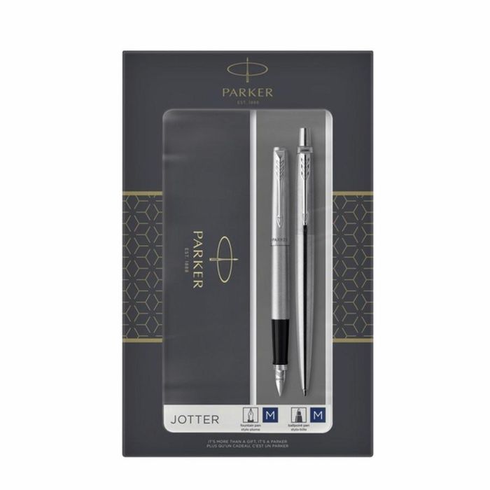 Parker Juego Bolígrafo y Pluma Estilográfica Jotter Acero Inoxidable Adornos Cromados Diseño Icónico con Estuche Parker 0 Parker Juego Bolígrafo y Pluma Estilográfica Jotter Acero Inoxidable Adornos Cromados Diseño Icónico con Estuche Parker 0