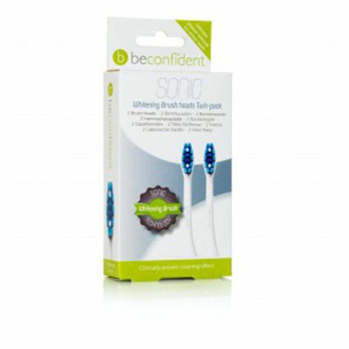 Beconfident Cabezales de Recambio para Cepillo Dental Eléctrico Sonic Blanqueadores Blanco, Cerdas DuPont®, Recordatorio Pedex (2 Unidades)