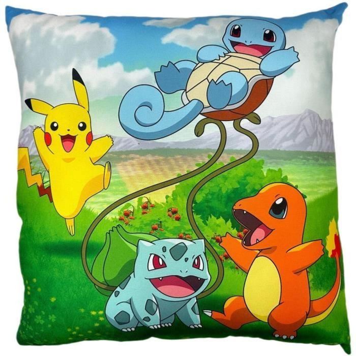 Pokemon AAAXE71991 Cojín Cuadrado Doble Cara Pikachu y Starter 1G II Microfibra 40x40 cm