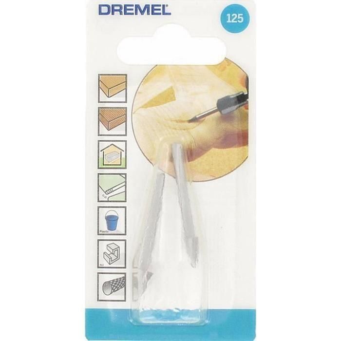 Dremel 125 Lote de 2 cortadores de alta velocidad Ø 6.4mm para formar, ahuecar, ranurar y perforar metal, plástico, madera. 1 Dremel 125 Lote de 2 cortadores de alta velocidad Ø 6.4mm para formar, ahuecar, ranurar y perforar metal, plástico, madera. 1