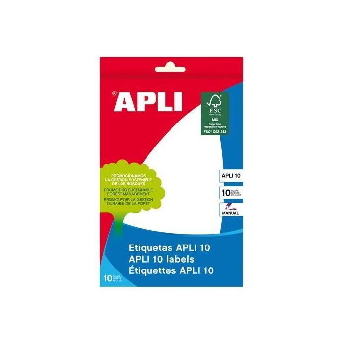 Apli Etiquetas Adhesivas Blancas 105x149 mm para Escritura Manual, Pack de 10 Hojas