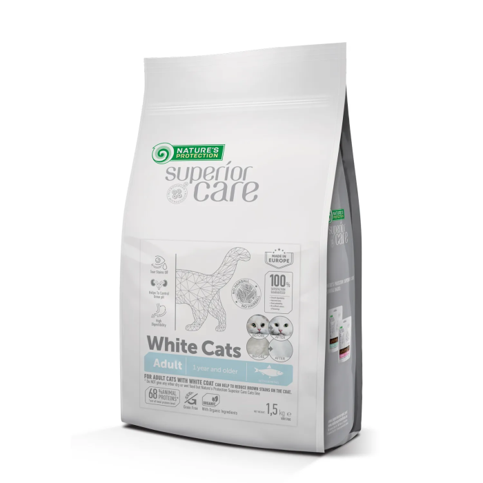 Nature's Protection Alimento Seco para Gatos Blancos Adultos Grain Free con Arenque para Todas las Razas 1.5 kg