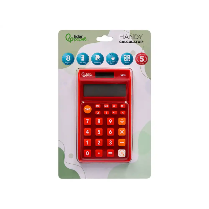 Liderpapel Calculadora xf11 Bolsillo 8 Dígitos Solar y Pilas Color Rojo 115x65x8 mm 1