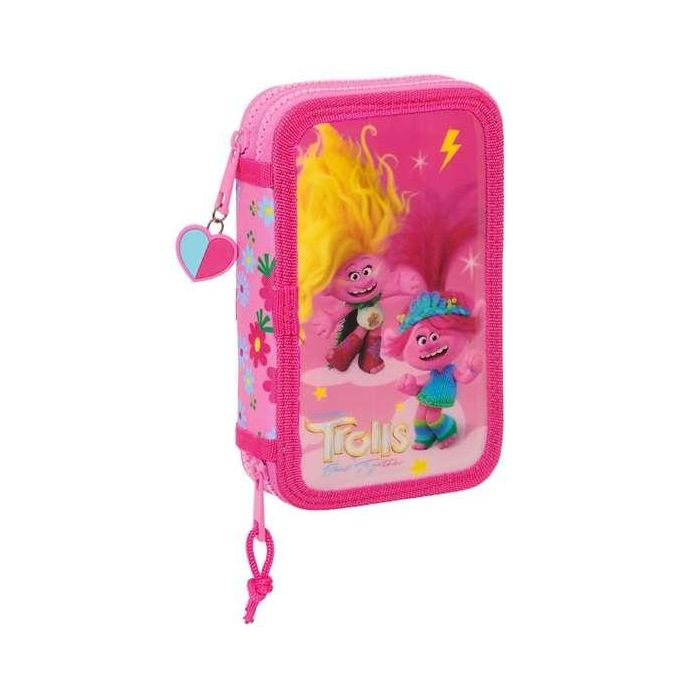 Plumier Doble Trolls Rosa 12.5 x 19.5 x 4 cm (28 piezas)