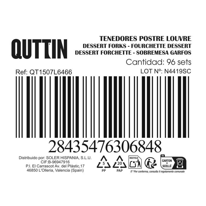 Inde Set 6 Tenedores de Postre Louvre, Acero Inoxidable 1.5 mm, 14.8x3.2 cm (12 Cajas) 2