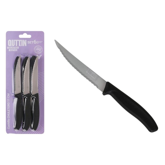 Set de Cuchillos para Carne Quttin Negro Plateado 11 cm 6 Piezas (12 Unidades) 1 Set de Cuchillos para Carne Quttin Negro Plateado 11 cm 6 Piezas (12 Unidades) 1
