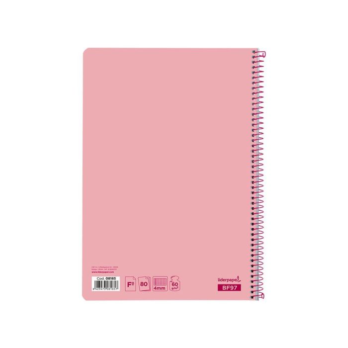 Cuaderno Espiral Liderpapel Folio Smart Tapa Blanda 80H 60 gr Cuadro 4 mm Con Margen Color Rosa 10 unidades 4