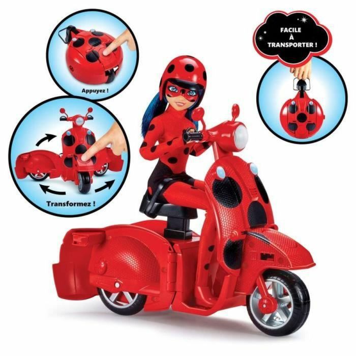 Bandai P50668 Miraculous Switch'n Go Scooter + Ladybug Lucky Charm Muñeca Articulada 26 cm