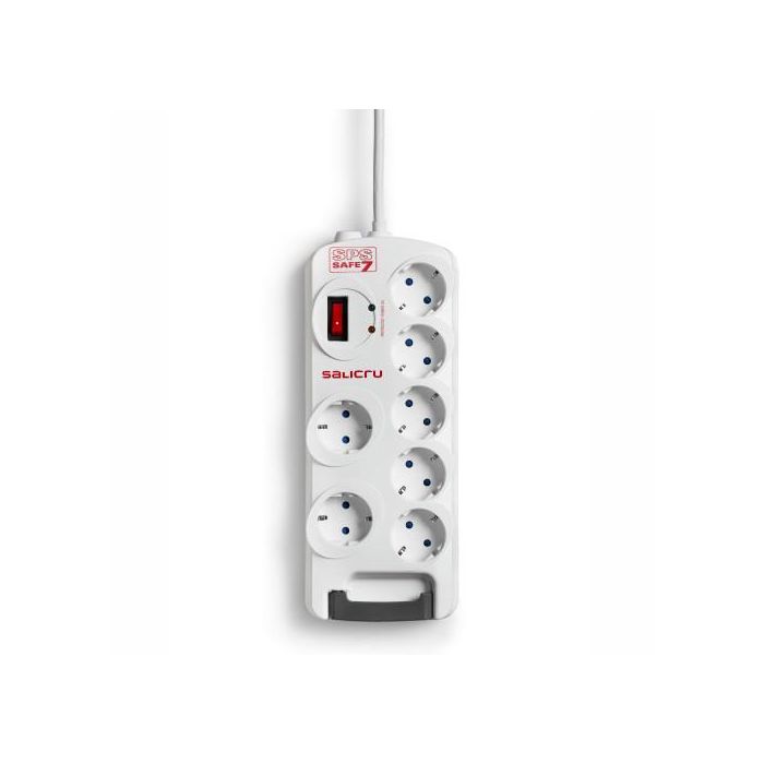 Salicru 680BA000006 Limitador Tensión Blanco, 7 Salidas AC Tipo F, Protector Sobretensiones 918J, Filtro EMI/RFI, Cable 1.8m