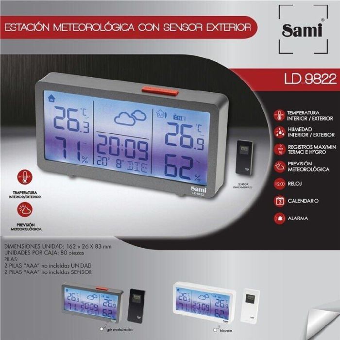 SAMI Estación Meteorológica con Sensor Exterior, Reloj y Calendario en Color Blanco
