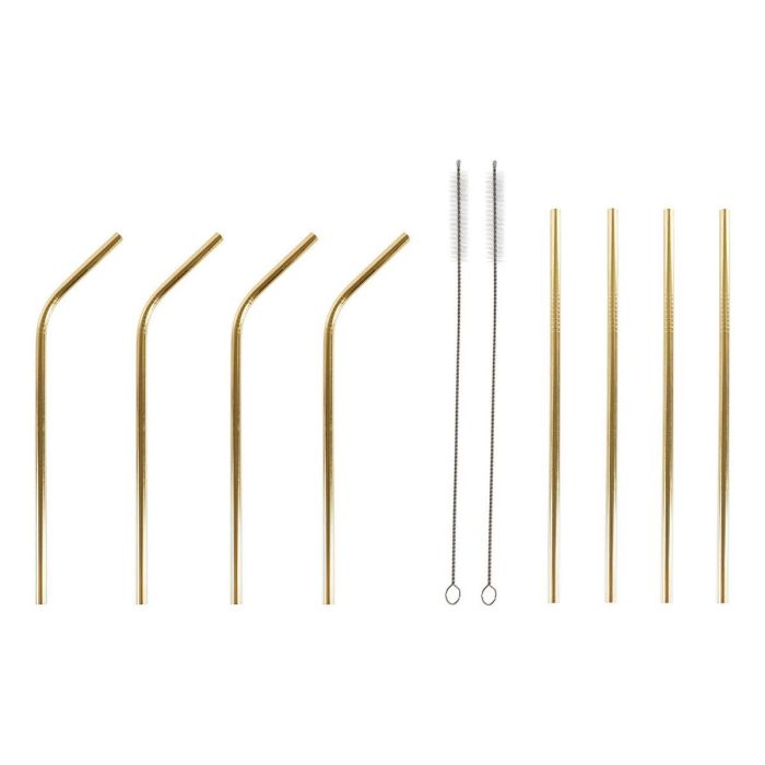 DKD Home Decor Pajitas Basicos Dorado Inox 21.5 x 0.5 cm Set de 10 Reutilizables y Apto Lavavajillas