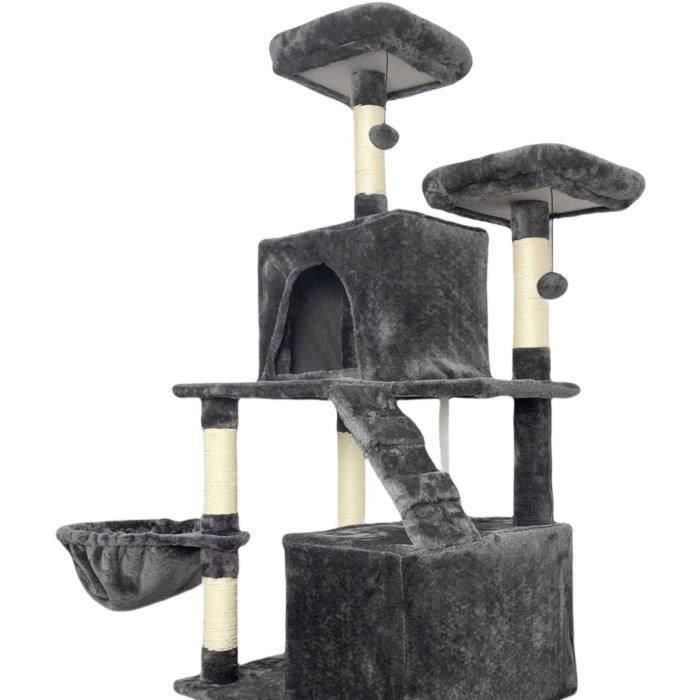 TAYLOR AL105 Rascador para Gatos - 60 x 50 x 206 cm - Gris oscuro - 2 Plataformas, 1 Percha, 2 Cabinas, 1 Hamaca 4 TAYLOR AL105 Rascador para Gatos - 60 x 50 x 206 cm - Gris oscuro - 2 Plataformas, 1 Percha, 2 Cabinas, 1 Hamaca 4