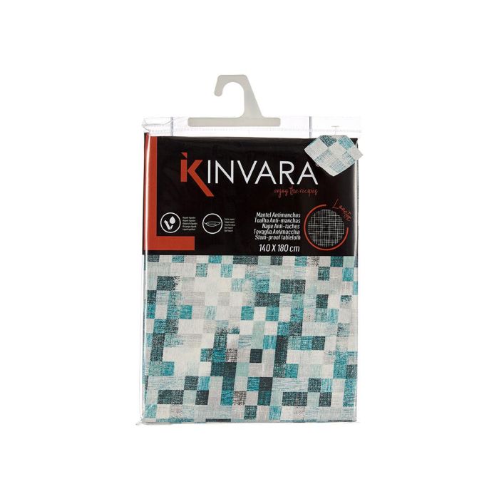 Kinvara Mantel Antimanchas Loneta Cuadros Azul 140x180 cm (Set de 6)