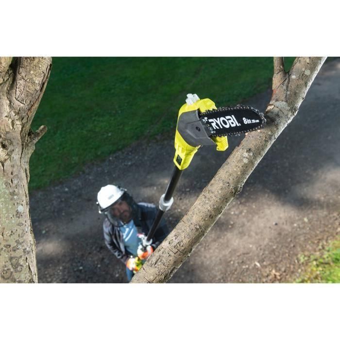 Podadora de altura - RYOBI - Guía de 20 cm - 5,5 m/s - Guía inclinada 15° - 1 batería de 18 V 2 Ah y 1 cargador 2 Podadora de altura - RYOBI - Guía de 20 cm - 5,5 m/s - Guía inclinada 15° - 1 batería de 18 V 2 Ah y 1 cargador 2