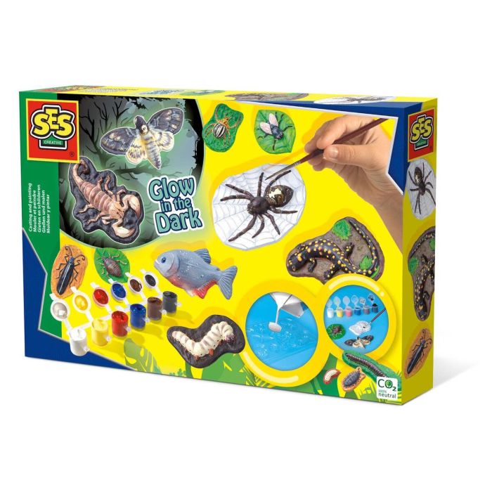 SES Creative Kit Moldeado y Pintura Animales de Miedo - Molde en Relieve Grande, 5 Colores de Pintura, Luminiscente, Pincel, Brillo, Yeso para Niños +5 años 2 SES Creative Kit Moldeado y Pintura Animales de Miedo - Molde en Relieve Grande, 5 Colores de Pintura, Luminiscente, Pincel, Brillo, Yeso para Niños +5 años 2