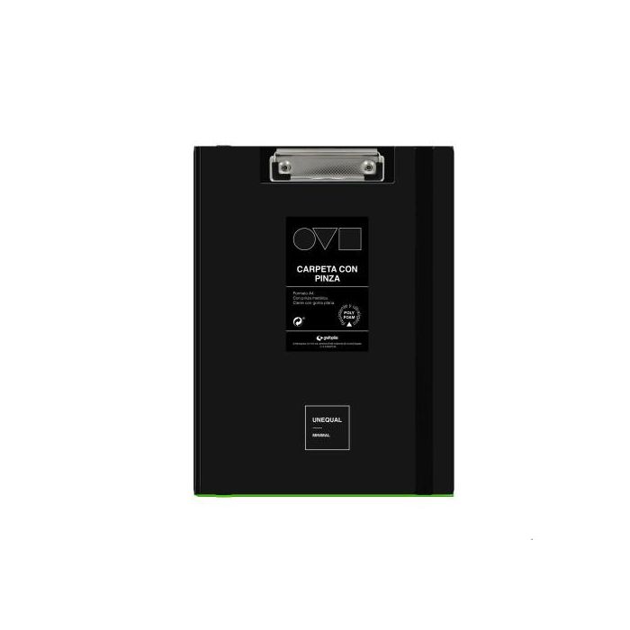 Grafoplás 1550910 Carpeta A4 con Pinza Superior Unequal Minimal Polyfoam Negro Cierre Goma Plana Ultraligera