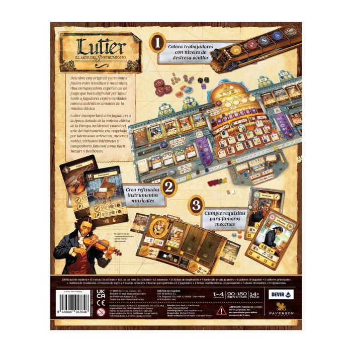 Devir Lutier Juego de Mesa Ambientado en Europa Siglo XVIII Construcción de Instrumentos Musicales Estrategia Eurogame 1-4 Jugadores 120 Minutos 4