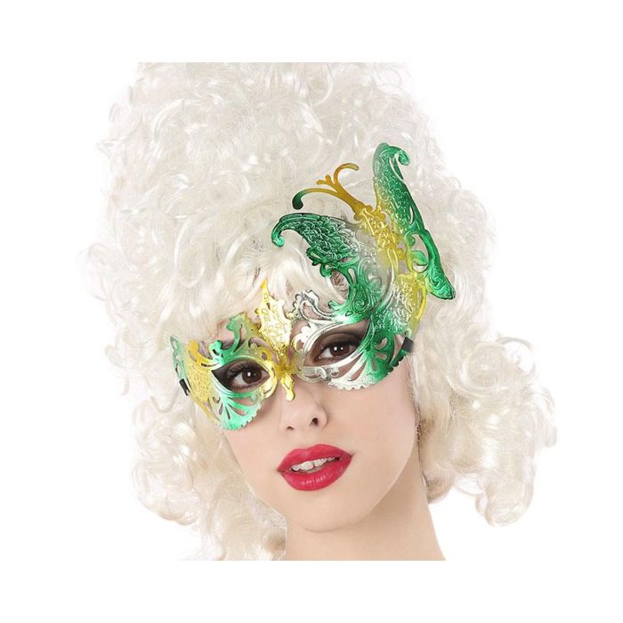 Antifaz Mariposa Veneciana Verde Multicolor Metalizado con Brilloss Ideal para Carnaval y Eventos Temáticos