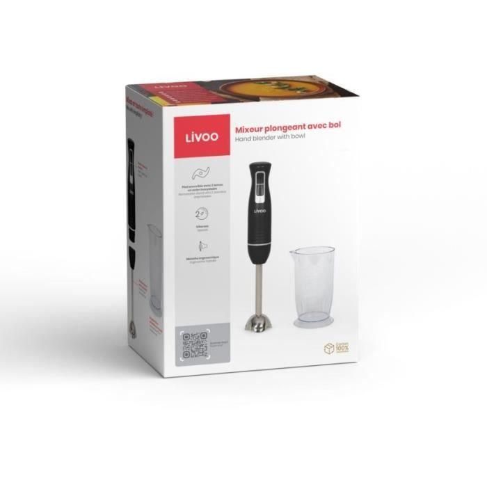 Batidora de mano con bol - LIVOO - DOP245N - 400 W - 2 velocidades - Negra 1 Batidora de mano con bol - LIVOO - DOP245N - 400 W - 2 velocidades - Negra 1