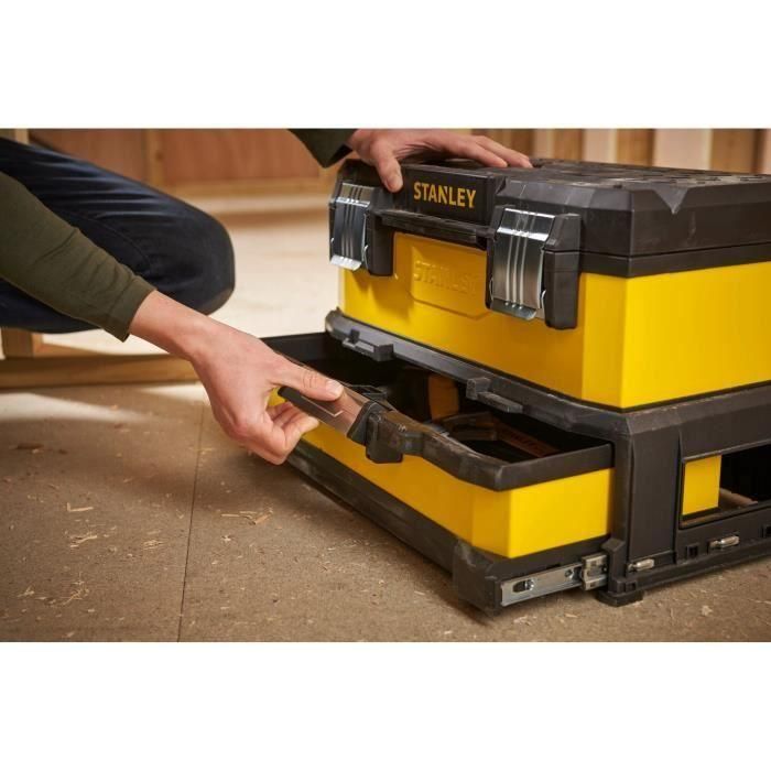 Stanley Caja de Herramientas Vacía con Cajón Amarillo 51cm - Bi-Material: Metal Galvanizado y Polipropileno - Mango Telescópico 5