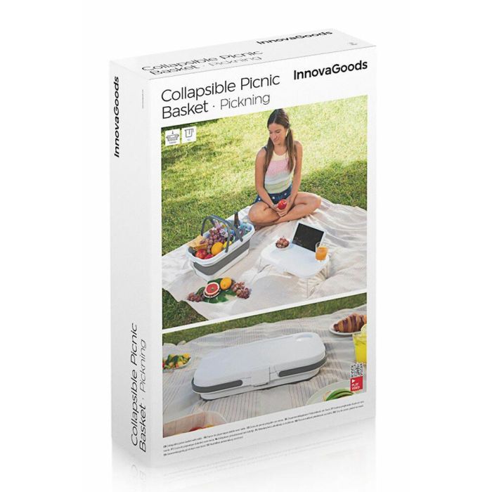 Cesta de Picnic Plegable con Tapa-Mesa Pickning InnovaGoods 2 Cesta de Picnic Plegable con Tapa-Mesa Pickning InnovaGoods 2