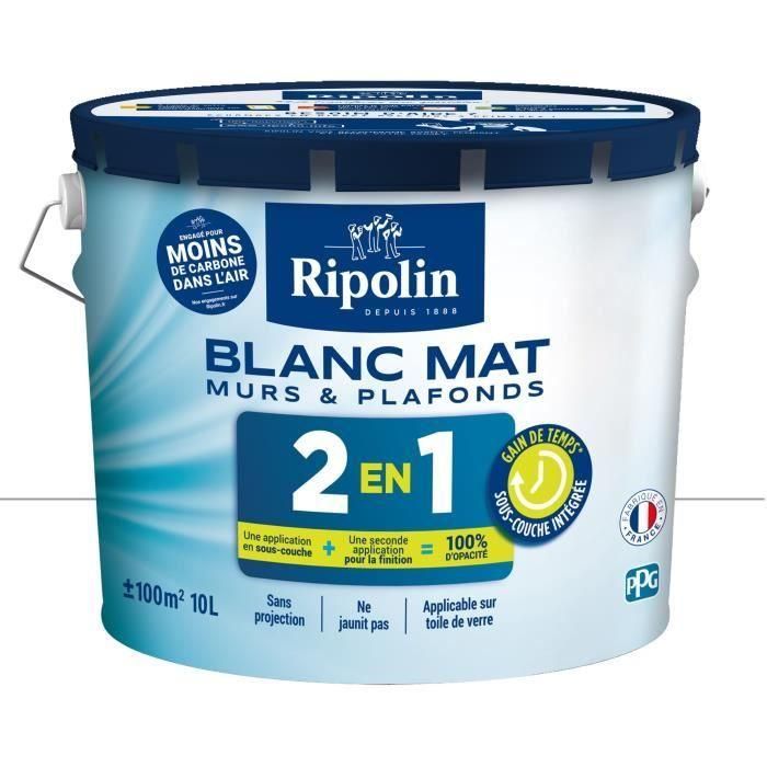 RIPOLIN Pintura blanca para paredes y techos con capa interna integrada - Blanco mate - 10 L RIPOLIN Pintura blanca para paredes y techos con capa interna integrada - Blanco mate - 10 L