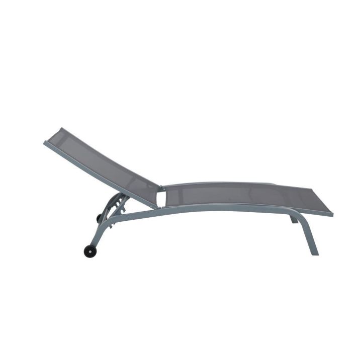 DKD Home Decor Tumbona de Terraza y Jardín Reclinable con Ruedas de Aluminio y Textilene Gris 64 x 97 x 187.5 cm 1